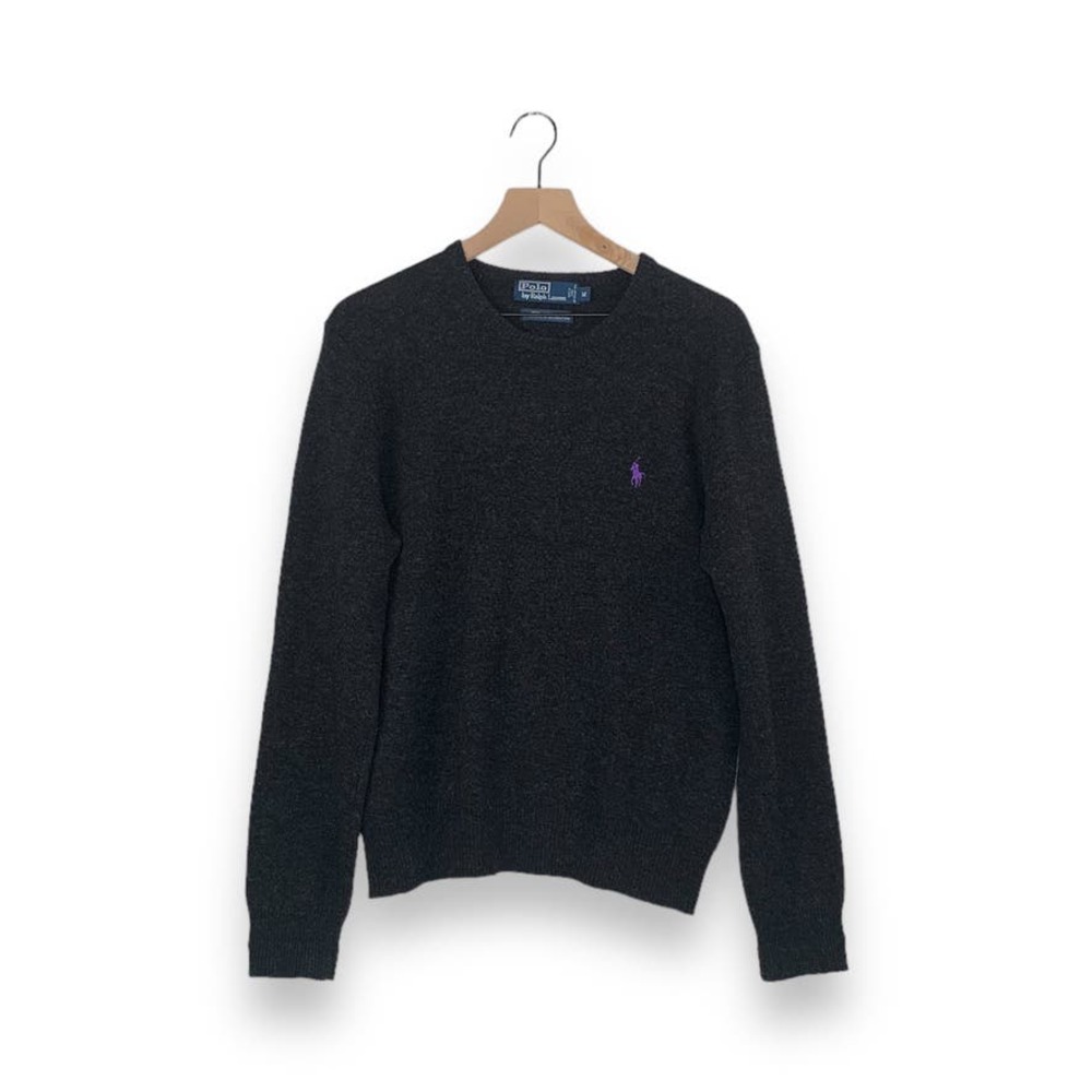 Polo by Ralph Lauren Charcoal Gray 100% Lambswool Crew Neck Sweater TINY FLAW